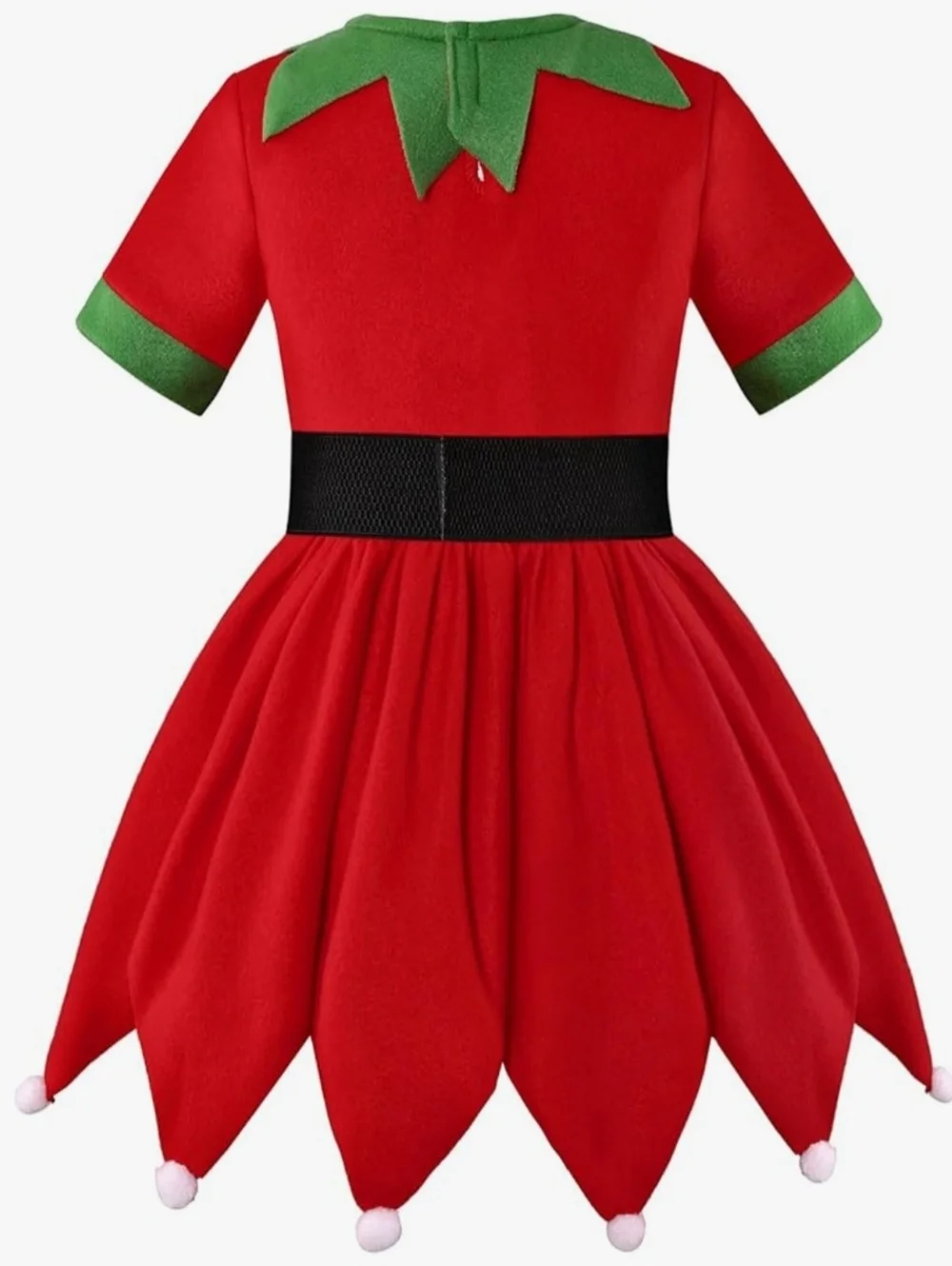 New Girls Red & Green Elf Costume Dress with Hat and Accessories